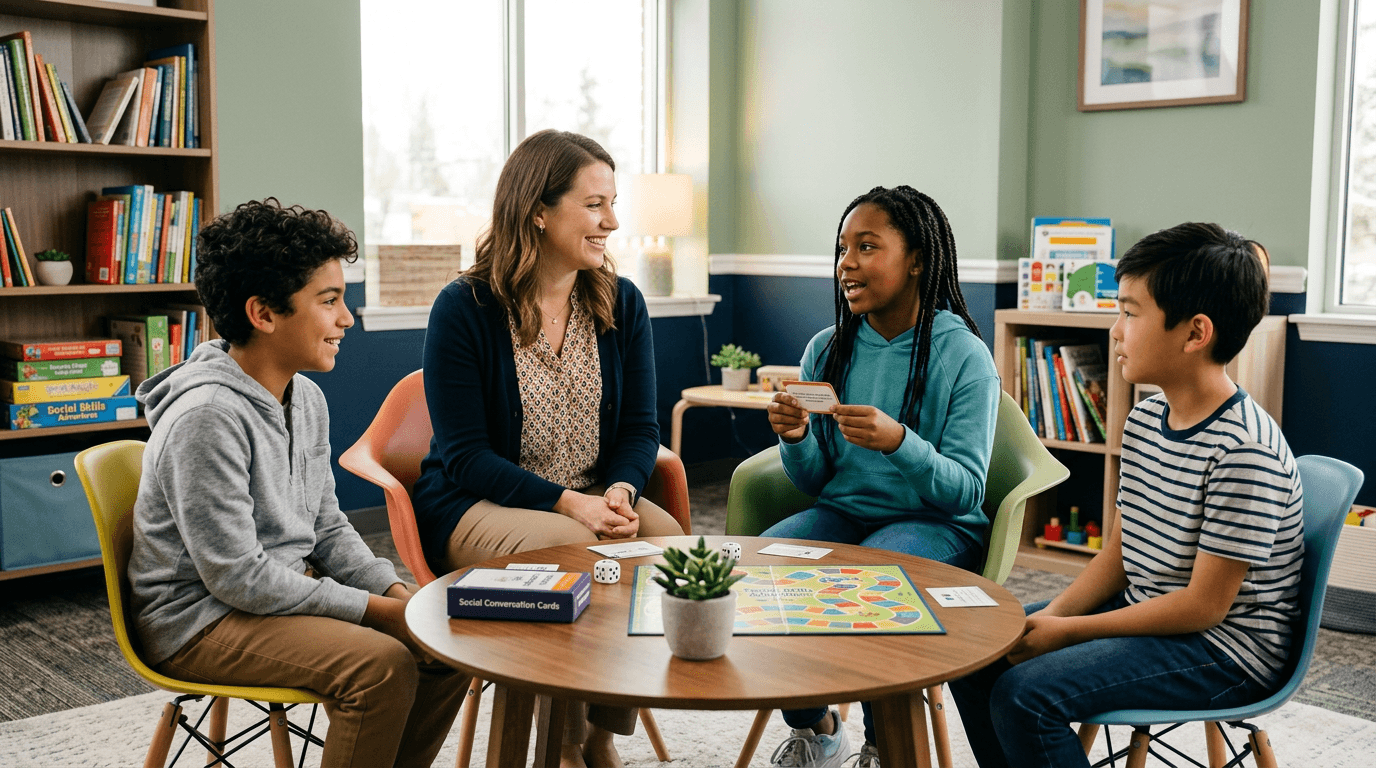 Children in social skills therapy group at Front Range Speech in Greeley, CO